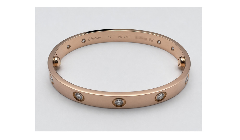 Cartier Love Bracelet Classic Model 10 Diamond 18K Rose Gold Size 17